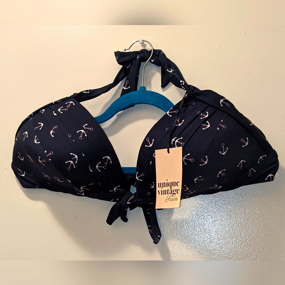 Unique Vintage Swim Blue Anchor Bikini Top